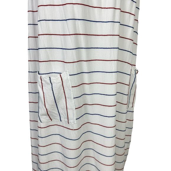 The Good Jane White Crepe Blue & Red Stripe Summer Casual Midi Dress - Picture 6 of 9